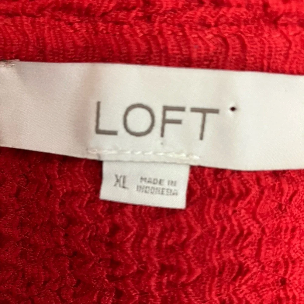 LOFT Womens Red Textured Puff Knotted Sleeve Long Sleeve‎ Shirt Size XL